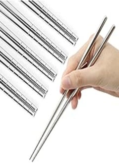 Buy Stainless Steel Chopsticks Reusable Multicolor Lightweight 304 Metal Chopsticks Dishwasher Safe - 5 Pairs (Silver) in Egypt