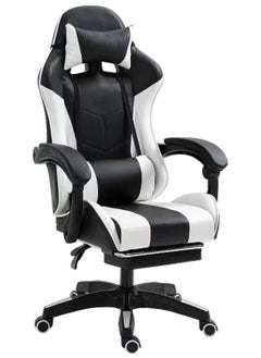 Buy Gaming Chair Racing Office Ergonomic Computer Chair with Fully Reclining Back and Slide Out Footrest in Black Leather Soft in Saudi Arabia