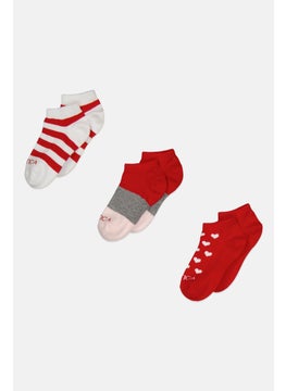 Buy Toddlers Girl 3 Pair Stripe Socks, Red Combo in UAE