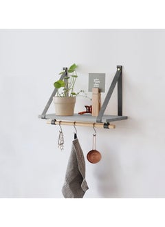 Buy PU Gray Leather Strap Wall Floating Shelf Gray in Egypt