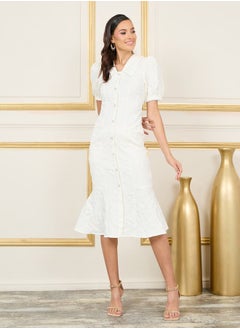 Buy Jacquard Collared Button Through Sheath Midi Dress in Saudi Arabia