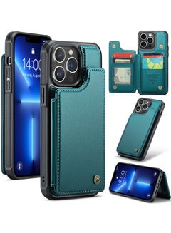 Buy Wallet Case for iPhone 14 Pro Max, Premium Handmade Durable PU Leather Slim Shockproof Case with [Double Magnetic Clasp] [Card Holder] [Kickstand] [RFID Blocking] (Green) in Egypt