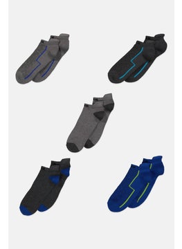 اشتري Men 5 Pairs Textured Ankle Socks, Grey/Blue في الامارات