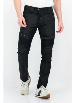 Buy Men Skinny Fit Textured Stretchable Denim Jeans, Black in Saudi Arabia