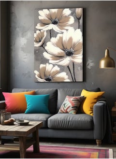 Buy Framed Canvas Wall Art Stretched Over Wooden Frame, Flowers Abstract Painting in Saudi Arabia