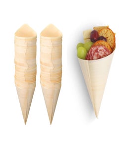 اشتري 100 Pieces Disposable Wood Cones Vintage Wooden Food Cones, Disposable Pine Wood Cones Plates for Appetizers, Charcuterie Cones, Parties, Catering Events, Pinewood في السعودية