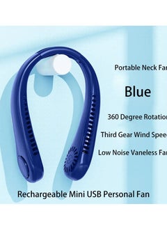 Buy USB Rechargeable Battery Operated Neck Fan Blue in UAE