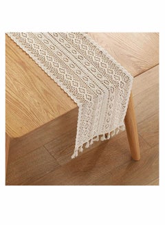 Buy 90 Inch Boho Beige Table Runner, Vintage Farmhouse Bohemian Crochet Macrame Table Runner for Wedding Party Coffee Dining Table Decor in UAE