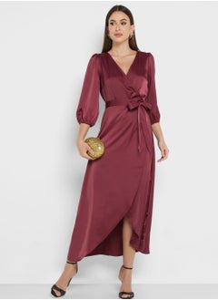 اشتري Embroidered Asymmetric Hem Wrap Dress في السعودية