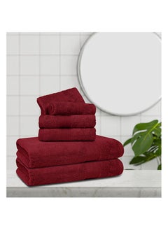 اشتري 6 pc TOWEL SET LARGE, 100% Cotton, 550 gsm, High Quality Weaving, Durable, Soft and Absorbent,  2 Big Size Bath Towel 70x140cm, 4 Hand Towel 40x70cm, for Kids, Men & Women, Burgandi, Pakistan في الامارات