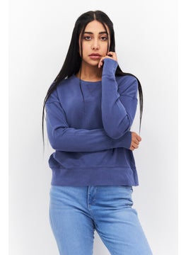 اشتري Women Crew Neck Long Sleeves Plain Sweatshirt, Navy Blue في السعودية