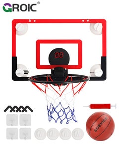 Buy Mini Basketball Hoop with LED Light Electronic Scoreboard, 15.7" X 10.2" - Small Basketball Hoop with 1 Ball, Door/Wall Mounted Basketball Hoops Indoor Outdoor for Kids - Red in UAE