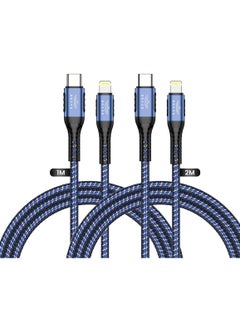 اشتري Brave 30w 2 in 1 pack Type-C to Lightning Nylon Braided Data Cable 3.1A Fast Charging for iPhone 14 Pro Max, iPhone 13 12 11 Pro Max Mini XS Plus 1m & 2m (Blue) في الامارات