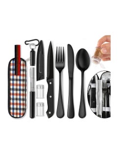 اشتري Portable Travel Utensils Set, Travel Camping Cutlery Set Reusable Stainless Steel Flatware Camping Cutlery Set with Case Outdoor Travel Utensils Kit Camping Flatware Kit for Office School Picnic في الامارات