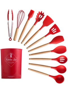 اشتري مجموعة أدوات مطبخ مقاومة للحرارة من السيليكون 12 قطعة أحمر في السعودية