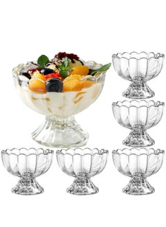 Buy Dessert Bowls Set of 6 - Footed Glass Bowls for Ice Cream, Pudding, Trifle, Fruit, and Cocktail. Modern Designed For Birthday Parties, Super Bowl festivals. Gift for Dessert Lover in UAE