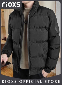 Buy Mens Casual Winter Down Cotton Jacket Warm & Lightweight Puffer Coat with Standing Collar and Slim Fit Windproof Outdoor Jacket in Saudi Arabia