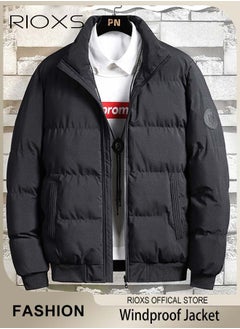 اشتري Mens Casual Winter Down Cotton Jacket Warm & Lightweight Puffer Coat with Standing Collar and Slim Fit Windproof Outdoor Jacket في الامارات