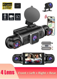 اشتري Dash Cam Video Recording Free 64G 4*1080P 360 Degree Front+Left+Right+Rear HD Lens Car DVR Recorder Dash Cam WiFi GPS 24H Parking Monitor في السعودية