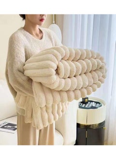 Buy COMFY WARM THICK WINTER EMBOSSED SOFT LUXURIOUS BLANKET KING SIZE CREAM in UAE