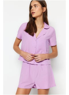 Buy Lilac Terrycotton Shirt-Shorts Woven Pajama Set THMSS23PT00132 in Egypt