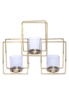 اشتري Cube 3-Tealight Holder, Clear & Gold – 8x26 cm في الامارات