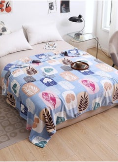 Buy Fleece Blanket 200*230cm Super Soft, Warm and Cozy Throw Blue Color with Lovely Leaf Design. in UAE