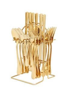 Buy 24-Piece Stainless Steel Cutlery Set with Stand Gold in Saudi Arabia