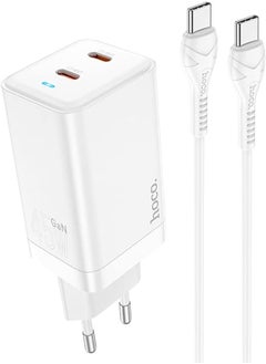 اشتري Hoco N23 - Starlight Dual Ports Fast Charger, Set With Type-C To Type-C Cable (3A - PD45W), Support PD/PPS/QC/FCP/AFC Fast Charging Protocols, Compatible with iPhone Samsung Xiaomi Oppo - White, USB في مصر