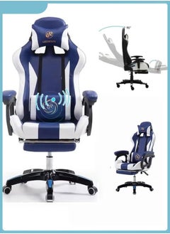 Buy Big and Tall Gaming Chair with Footrest Ergonomic PC Massage Comfortable Headrest Lumbar Support High Back Desk Recliner Game PU Leather 300LBS (Blue) in Saudi Arabia