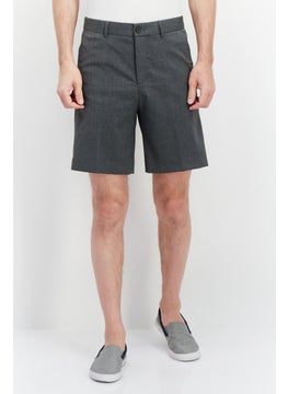 Buy Men Slim Fit Herringbone Basic Shorts, Medium Grey in UAE