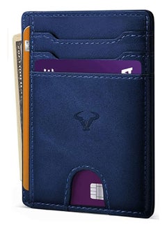 Buy Genuine Leather Slim Wallet RFID Blocking Skinny Minimal Thin Front Pocket Wallet Sleeve Card Holder for Men 7 Card Slots 1 ID Window in UAE