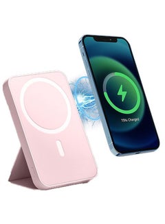 اشتري Magnetic Battery,5000mAh Foldable Magnetic Wireless Portable Charger,Wireless Power Bank Fast Charging Magnetic Rechargeable Portable Charger Battery for iPhone 14/13/12 Series(Pink) في السعودية