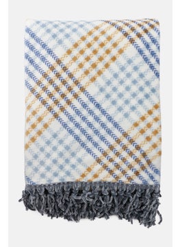 Buy Gingham Print Plush Throw 127 x 152 cm, White/Blue Combo in UAE