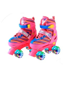 اشتري Double Row Skate Shoes With LED Lights For Kids Beginners Indoor Outdoor 4 Wheel Skates Each Row with 2 Wheels, Adjustable Roller Skates for Boys and Girls Pink Size-32 في السعودية