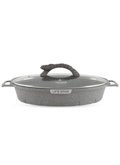 اشتري Shallow Fish Deep Frying Pan With lid , Granite Coating Non Stick Oval Frying pan - Fish Pan في الامارات