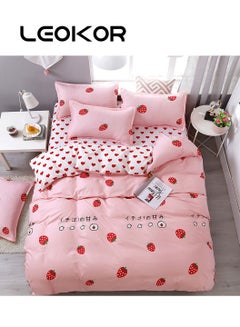 اشتري 4-Piece Love Strawberry Printed Design Duvet Cover Set Cotton Pink 200x230cm في السعودية