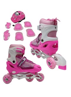 Buy Children's Skates Roller, Adjustable Inline Skates with Flashing Light Up Wheel for Boys Girls And Beginners Rollerblades (With Protective Gear) in Saudi Arabia