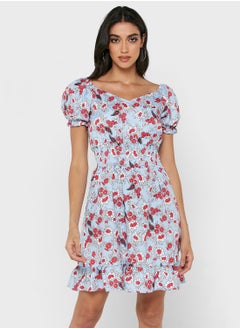 Buy Printed Puff Sleeve Dress in Saudi Arabia