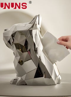 اشتري French Bulldog Tissue Box Cover, Dog Statues Funny Electroplated Silver Tissue Box Holder, Animal Art Figurines Home Decoration for Living Room Bedroom Book Shelf TV Cabinet Desktop في الامارات