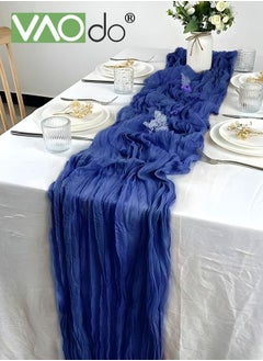 اشتري Translucent Table Runner Chessian Tablecloth for Wedding Reception Bridal Shower Party Decoration Table Centerpiece 90*340CM Blue في الامارات