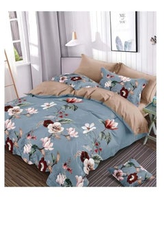 Buy 6-Pieces Glace Cotton Printed Fancy Comforters Set Fixed duvet, fitted bedsheets and pillowcase King Size F10 in UAE