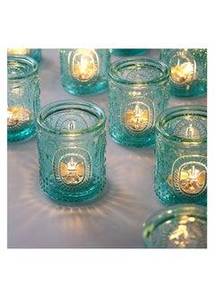 اشتري Vintage Blue Glass Tealight & Votive Candle Holders (Set of 12), Farmhouse Decor, Room Decoration, Shelf Decor في الامارات