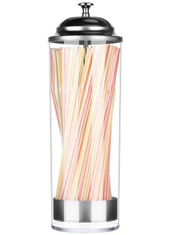 اشتري Straw Dispenser, Stainless Steel Plastic Drinking Straw Organizer Container with Lid, Transparent Drinking Straw Holder (27cm / 10.6in, Drinking Straw is Not Include) في الامارات