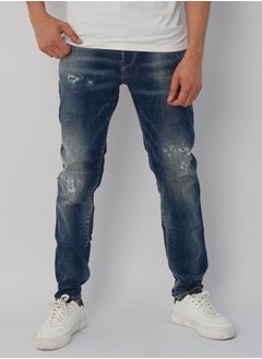 Buy Men’s Spring Pant Denim Patch Work Full Lenght– Demin Blue in UAE