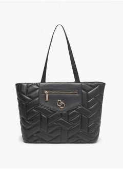 Buy Quilted Tote Bag with Zip Closure and Double Handle in UAE