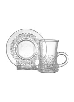 Buy A set of glass tea cups and saucers, 24 pieces (12 cups + 12 saucers) in Saudi Arabia