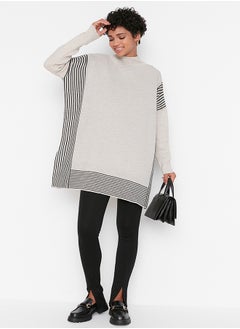 Buy Beige Striped Knitwear Poncho Sweater TCTAW23KZ00076 in Egypt