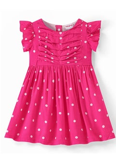 اشتري Babyhug Cotton Jersey Knit Frill Sleeves Frock Polka Dot Print - Fuchsia(12-24M&2-3Y) في الامارات