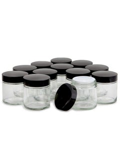 اشتري 12 Clear 4 Oz Round Glass Jars With Inner Liners And Black Lids في السعودية